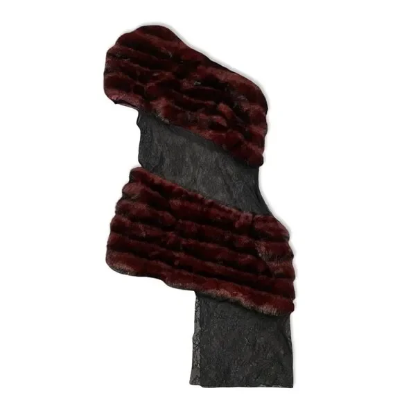 Kim Shui Aubergine Faux Fur Dress Deep Burgundy One-Shoulder mini Revolve M - Picture 9 of 13